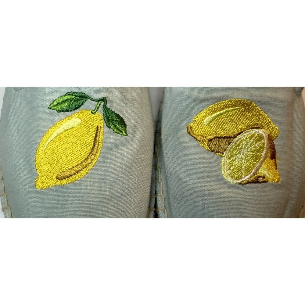 Soludos Espadrille Women's US 10 Lemon Embroidered Organic Cotton Shoes Dopamine
